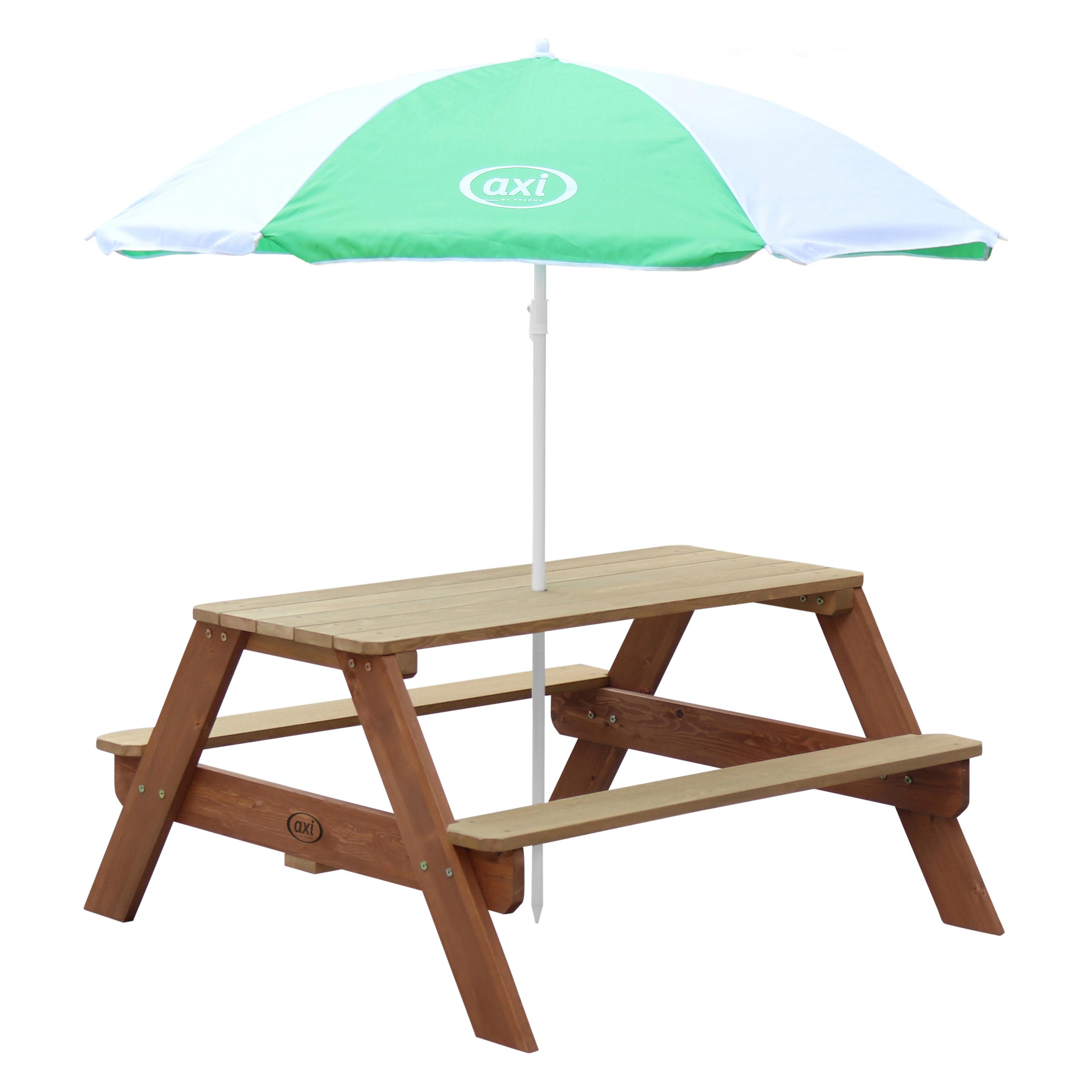 Axi Nick Picknicktisch Braun - Sonnenschirm Grün/weiss (A031.003.00)