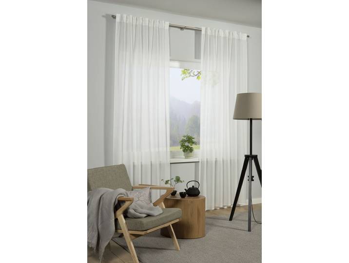 Gardine GARDINIA GRS Schal Zen Silence mit Gardinenband , weiss (weiß), B:135cm H:245cm, Obermaterial: 100% Kunststoff, Gardinen, Gardine, blickdicht, Kunststoff, Stoff aus 50 % recyceltes Polyester