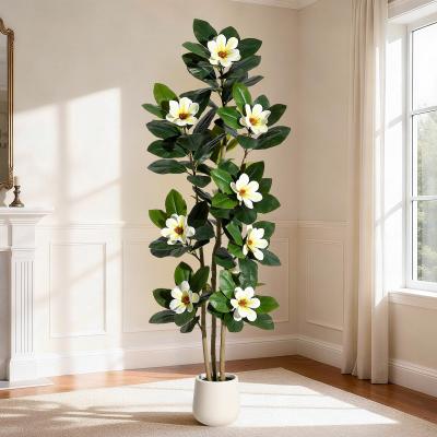 Garvee 6 Inch Artificial Magnolia Tree with Pot, Faux Flower Tree with White Magnolia Blooms and Green Leaves