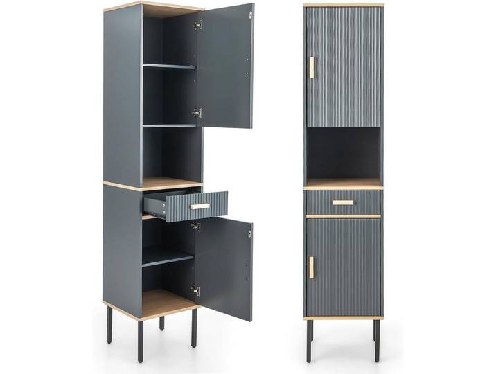 KOMFOTTEU Hochschrank Badezimmerschrank mit Schublade, Türen & offene Fach