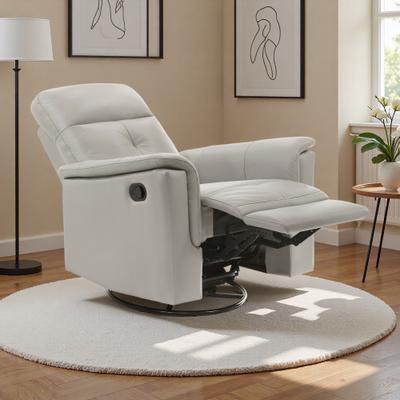 ZWYO HOSIMU Top Grain Leather Foam Swivel Glider Recliner with Pocket Coils, Tab Pull, 360° Rotation, 300LB Capacity