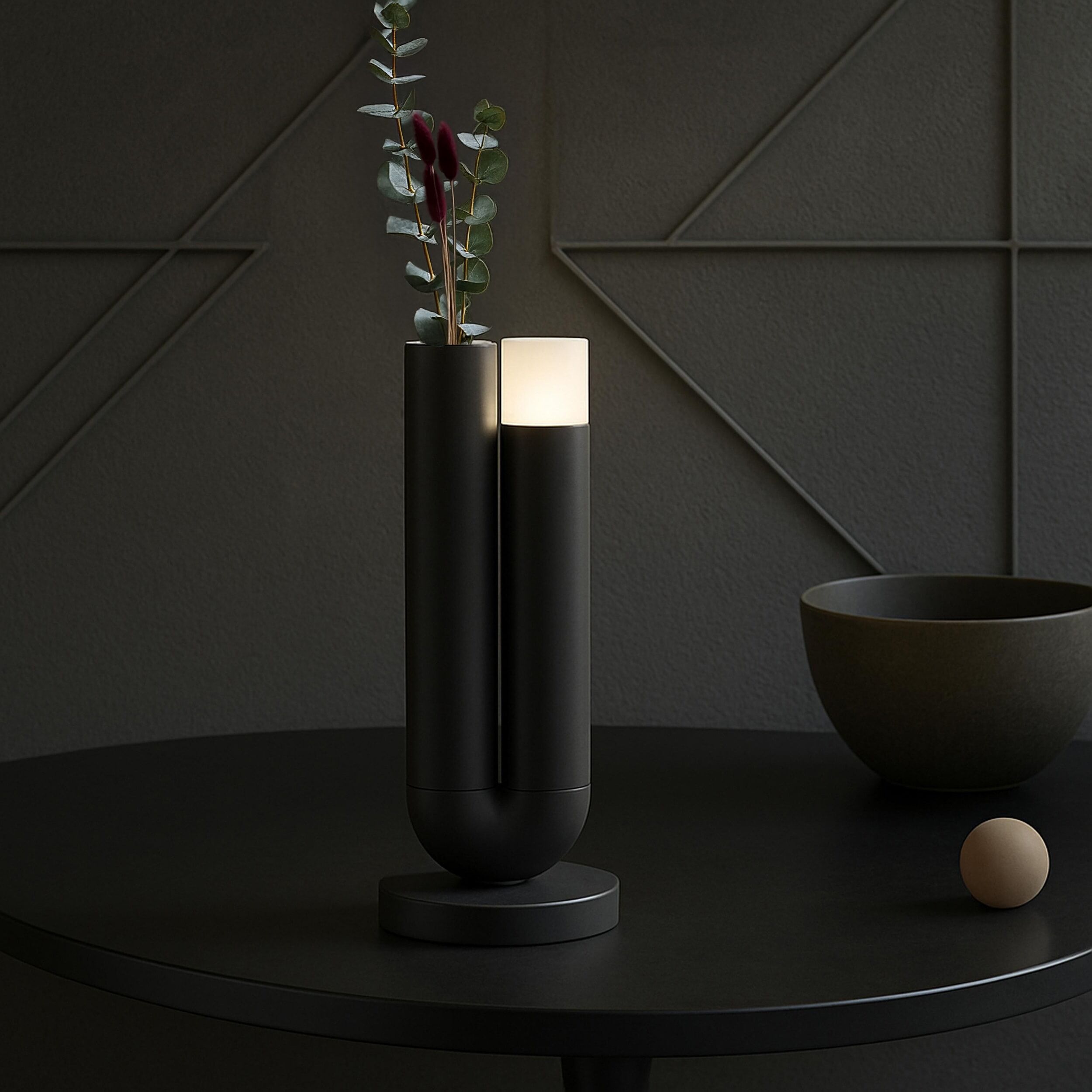 BRILLIANT LED Tischleuchte "Sayu", schwarz, 1, H: 26cm, 1 Stk., Leuchten, LED Akku-Leuchte mit Vase, 27 cm, 250lm, 2700K, Wireless Charging, LED Tischleuchte
