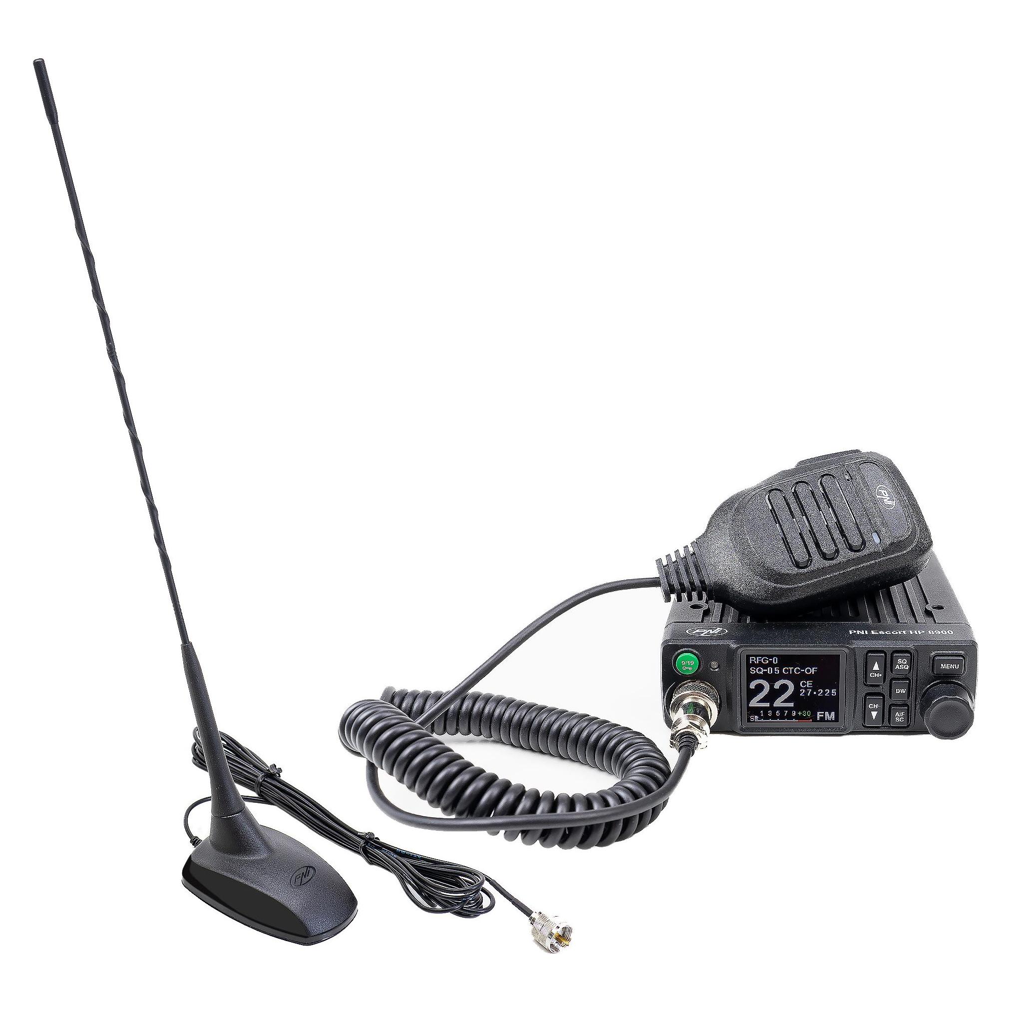 PNI CB Escort HP 8900 ASQ-Funkpaket, 12-24 V + Extra 48 CB-Antenne mit Magnetfuss, 12 V/24 V-Stro (43698389)