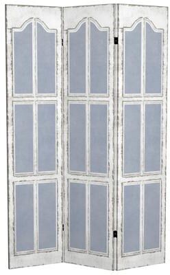 Red Lantern 6 ft. Tall Double Sided Blue and White Shutters Canvas Room Divider