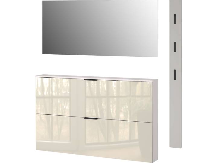 Garderoben-Set GERMANIA Valega , weiss (kaschmir), B:170cm H:200cm T:19cm, Glas, Holzwerkstoff, Kastenmöbel-Sets, Garderoben-Set, inkl. Schuhschrank mit Glasfronten, Spiegel und Garderobenpaneel