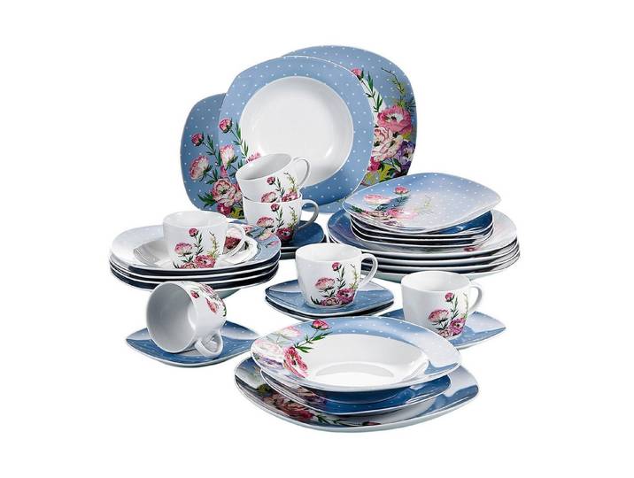 MALACASA Geschirr-Set 30tlg Geschirrset HANNAH für 6, Grauweiß Porzellan Kombiservice (30-tlg), 6 Personen, Porzellan