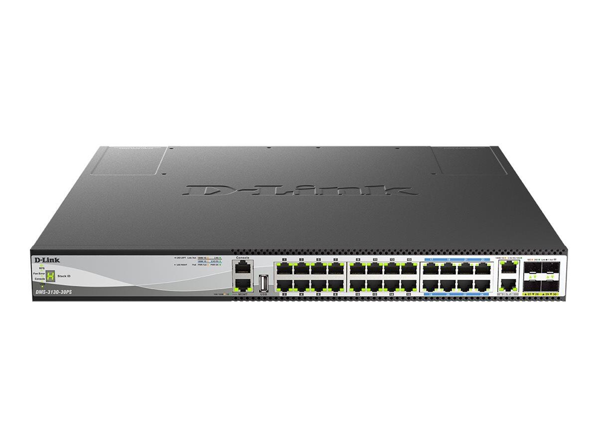 D-Link DMS-3130-30PS/E, 30-Port Layer 3 PoE Multi-Gigabit Stack Switch