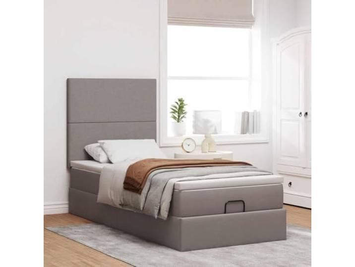 KTHLBRH Boxspringbett mit Matratze 80 x 200 cm Taupe Hydraulisches Heben, Taschenfedern, Matratzenbezug inklusive, Lattenrost