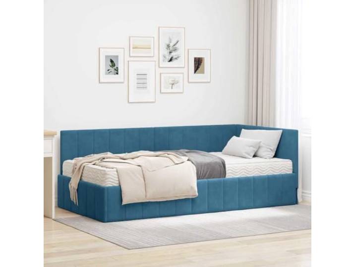 LPERTGFHU Eckbett mit Matratze, Polsterbett 100 x 200 cm, Samt Blau Platzsparendes Design, Inklusive Kopfteil, Stabil & Langlebig