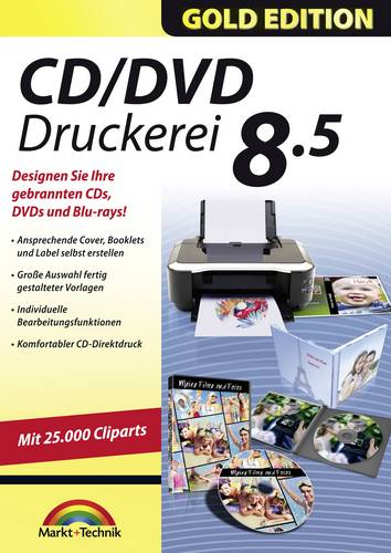 Markt & Technik CD/DVD Druckerei 8.5 Gold Edition Vollversion, 1 Lizenz Windows Multimedia-Software, Etikettendruck-Software