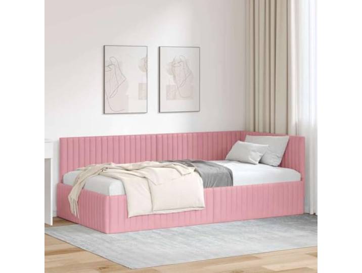 YUTAASU Eckbettgestell Rosa 100x200 cm Samt L-Form, Lattenrost, verstellbares Kopfteil, Sofa-Bett, pflegeleicht