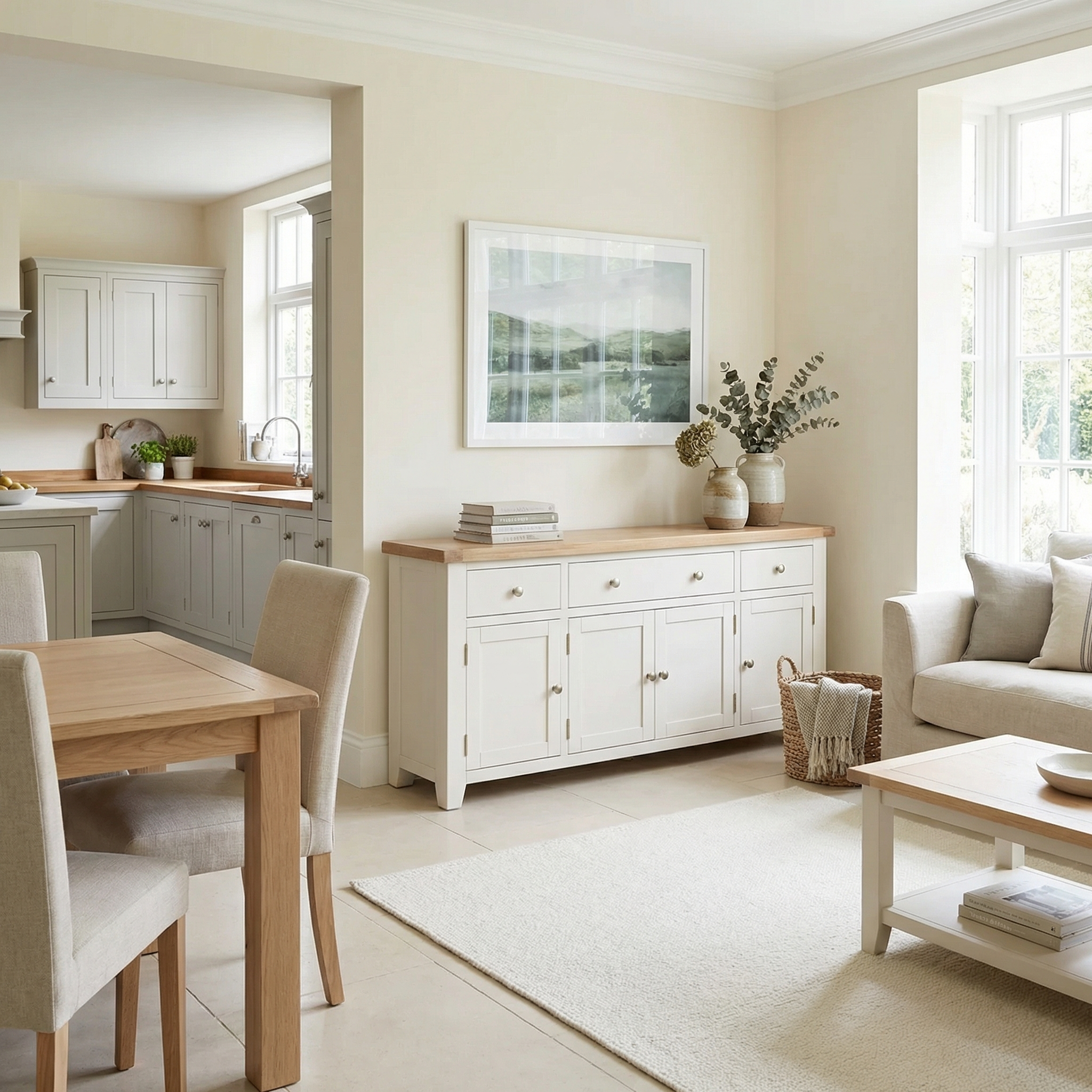 Burford Large 4 Door 3 Drawers Sideboard in Warm White