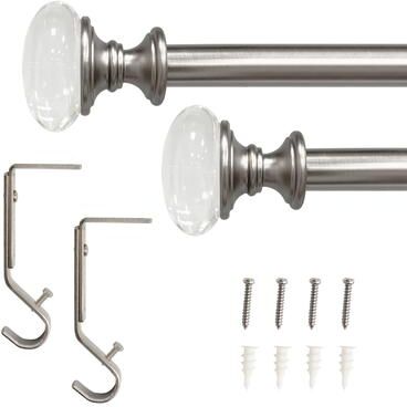 Lumi Home Furnishings "Lumi 3/4"" Single Curtain Rod Brushed Nickel/ Black-Crystal Knob finial"