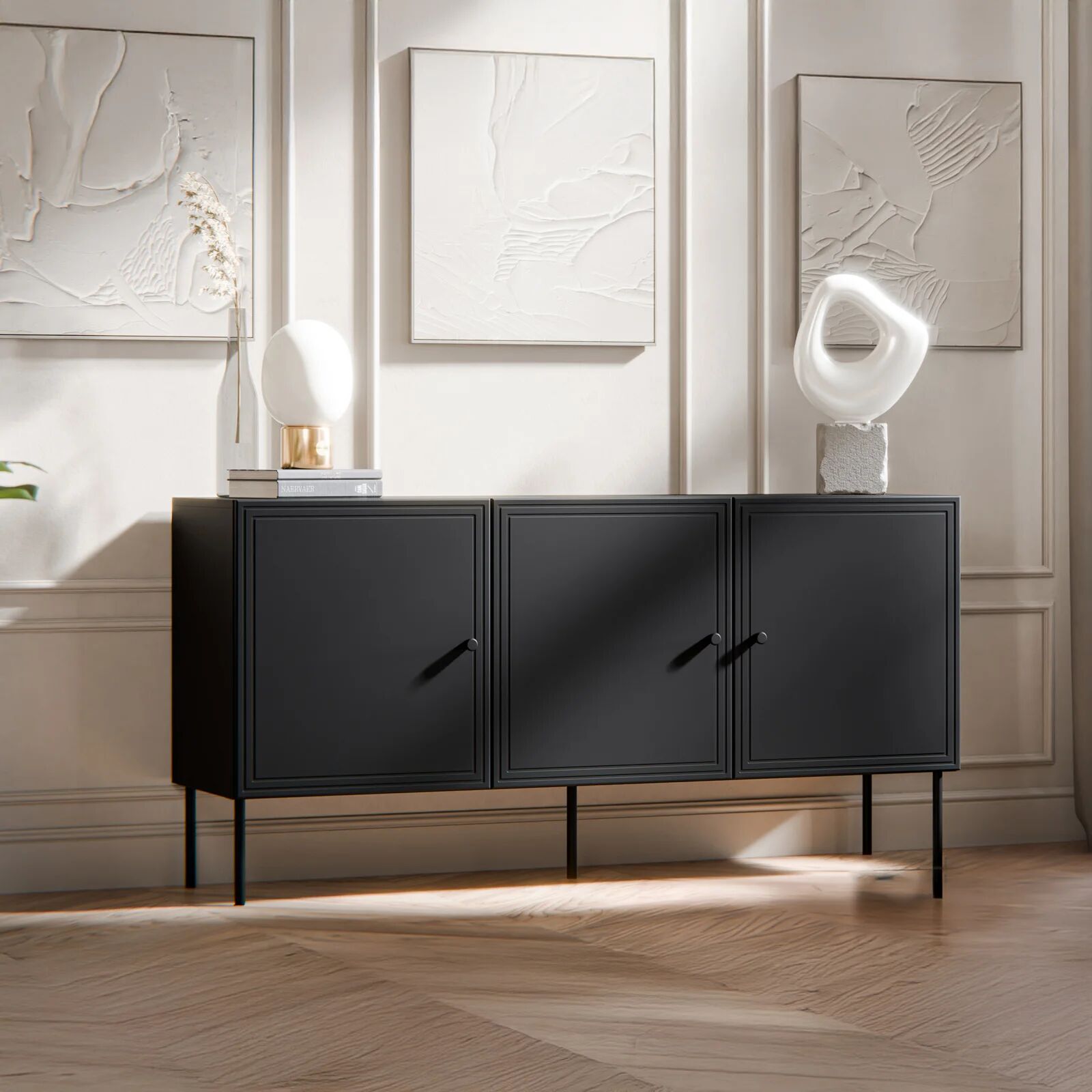 garneroarredamenti Madia 151x75h cm 3 ante nero opaco Stark