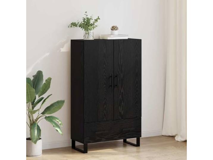RJPLMFV Schrank aus Holz, Ingenieurwesen, Eiche, Schwarz, 69,5 x 30 x 115 Modernes Regal, Metallbeine, schwarze Griffe, ideal für Wohnzimmer, Bücheraufbewahrung