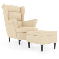 vidaXL Ohrensessel mit Hocker Creme Samt