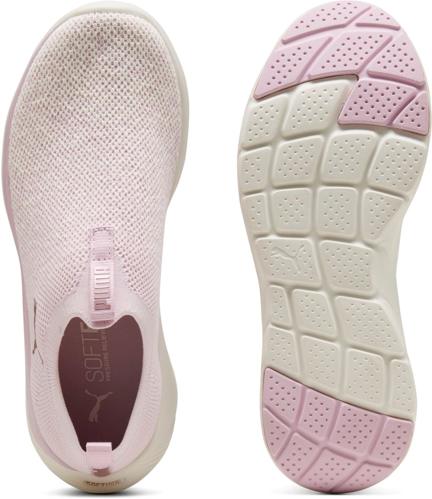 Slip-On Sneaker PUMA "SOFTRIDE REMI SLIP-ON KNIT WN'S", Damen, Gr. 37,5, Textil, rosa (rose mauve, warm weiß, rose gold), Schuhe Slip-On Sneaker, für Sport, mit SOFTFOAM+ Dämpfung, aus gestricktem Textil rose mauve, warm weiß, rose gold 37,5, Textil