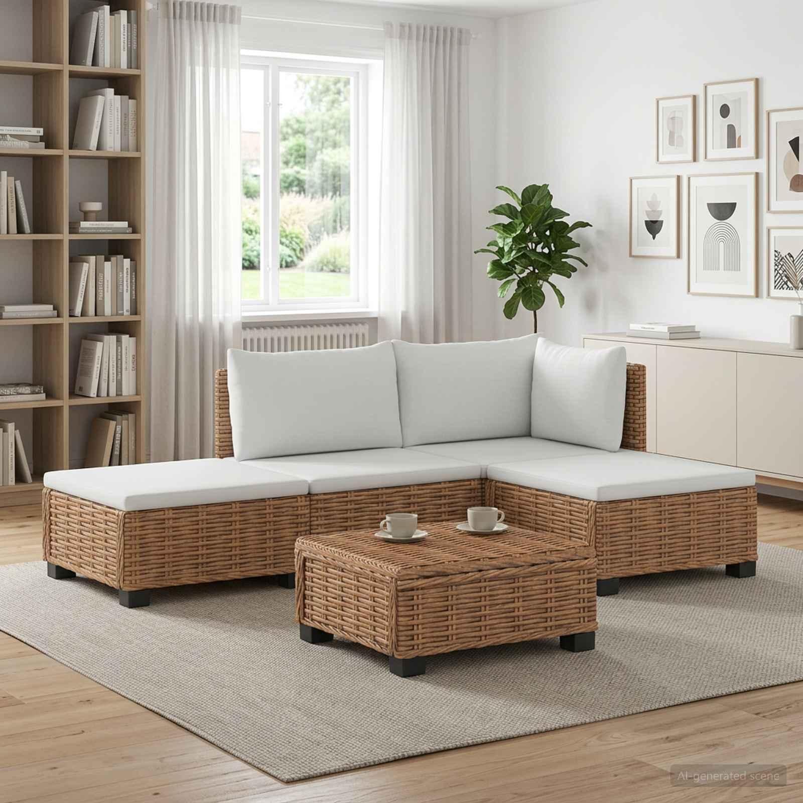vidaXL 4 stk. Rattan-Lounge-Set mit Kissen GENDT Naturrattan Natur
