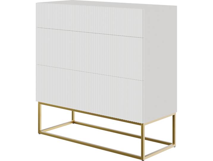 Selsey VELDIO - Commode 3 tiroirs\, blanc avec structure métallique dorée\, largeur 90 cm