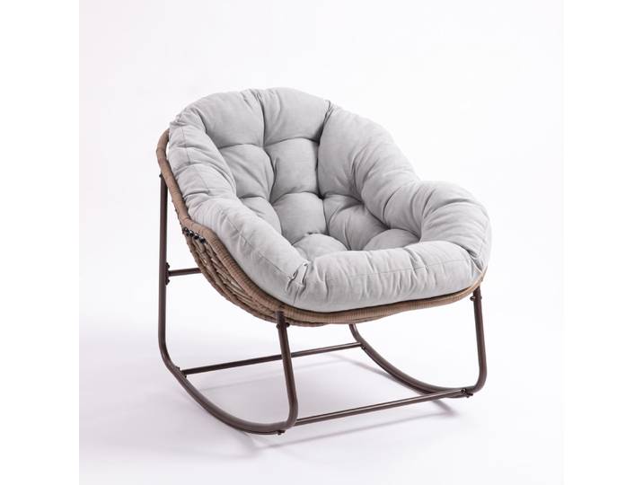 Fauteuil œuf en rotin oversize patio, int./ext., gris