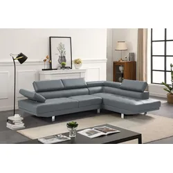 Happy Home Ecksofa mit verstellbaren Kopf- und Arm-Funktionen - Grau