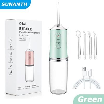 Perfect Picks Market Portable Cordless Water Flosser USB Rechargeable Oral Irrigator With Tips & Cleaning Modes green