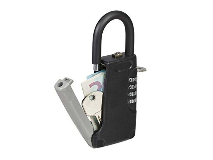 Relaxdays Boîte à clés avec Anse\, Code à 4 Chiffres\, extérieur\, Petit boîtier à clefs\, HxLxP : 14\,5 x 6 x 2 cm\, Noir