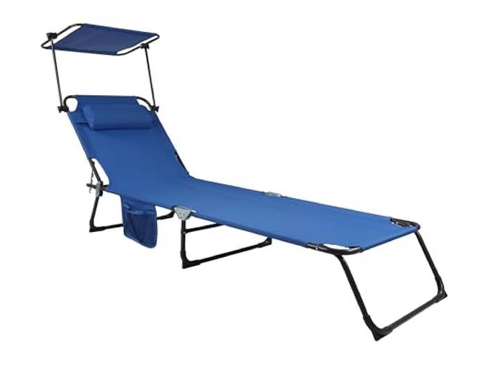 VCM Sonnenliege Blau 55x185x24 cm Klappbar Stahl Textilene Balkon Poolliege