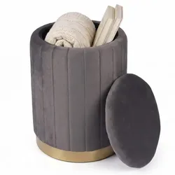 Relaxdays Hocker aus Samt mit Stauraum Anthrazit,Gold