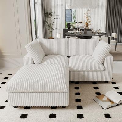HELIA Upholstered Modular Plush Sofa Couch, L-shaped Deep Seat Sofa with Ottoman