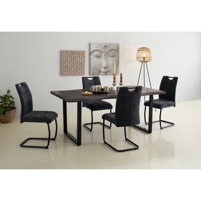 Esstisch HELA "GISELLE Baumkantentisch, Küchentisch", grau (grau, schwarz, grau), B:180cm H:76cm T:100cm, Tische, Esstisch, Kufengestell Metall, Industrial Design, 140 - 200 cm Breite, 2 Farben
