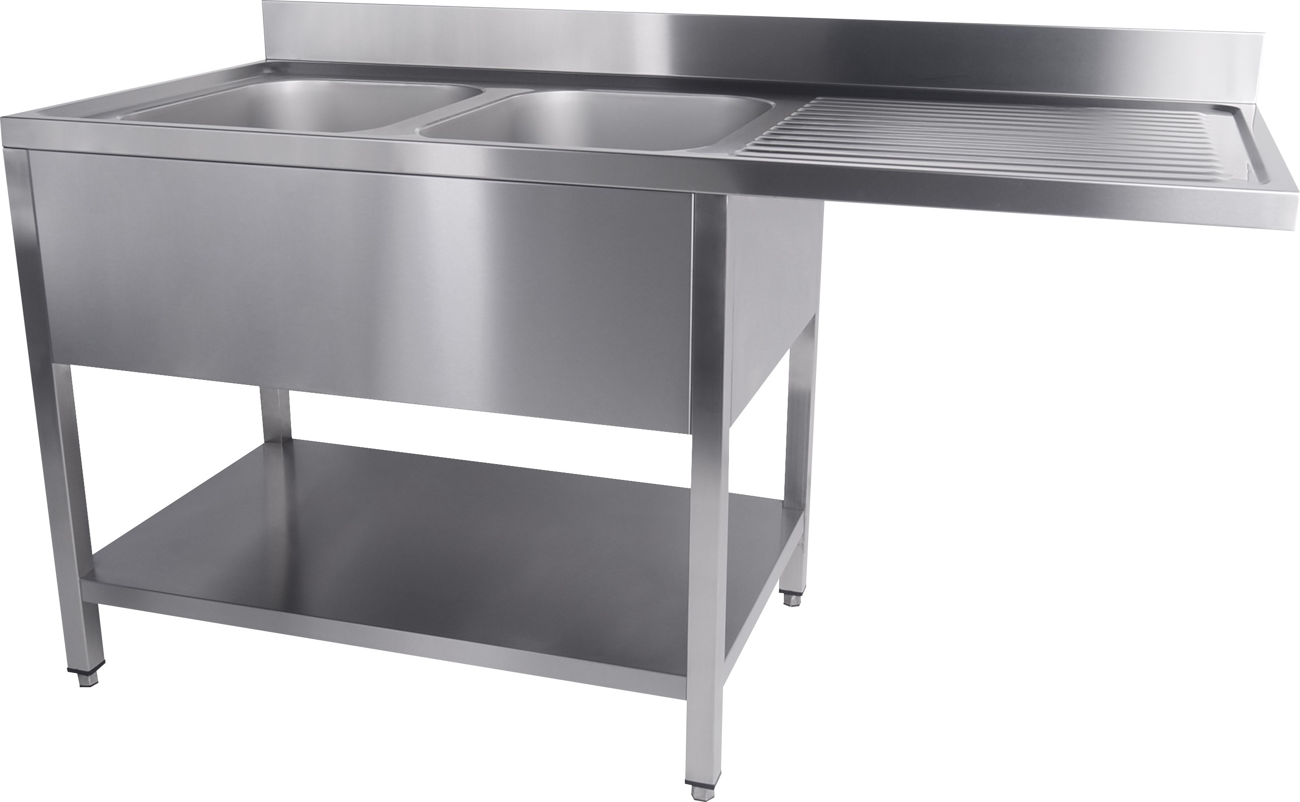 CHEFGASTRO 700 Spültisch mit Grundboden und 2 Spülbecken Links, Spülmaschine Rechts 1600 HxBxT 85x160x70cm