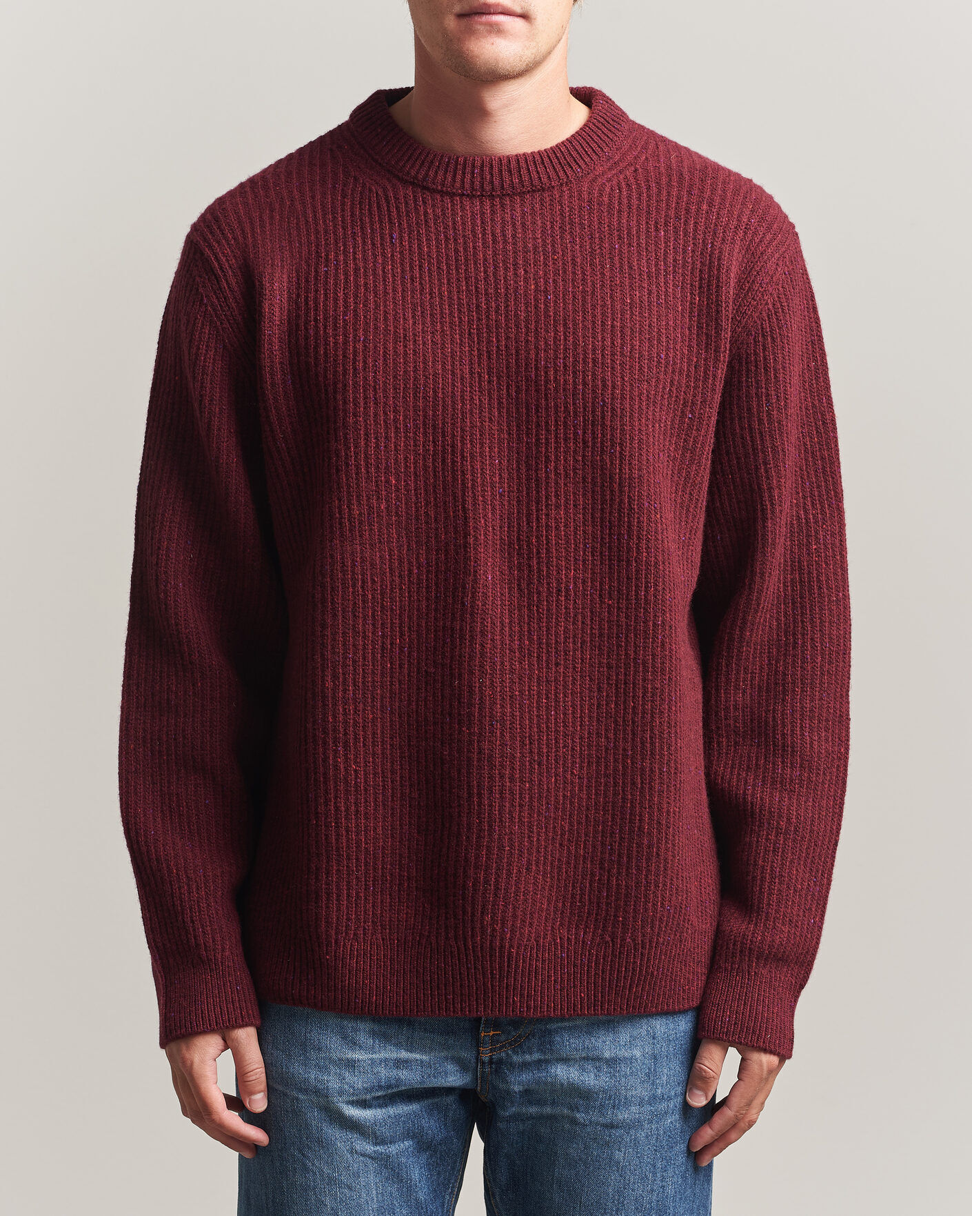 Nudie Jeans August Wool Rib Knitted Sweater Burgundy men M Rød