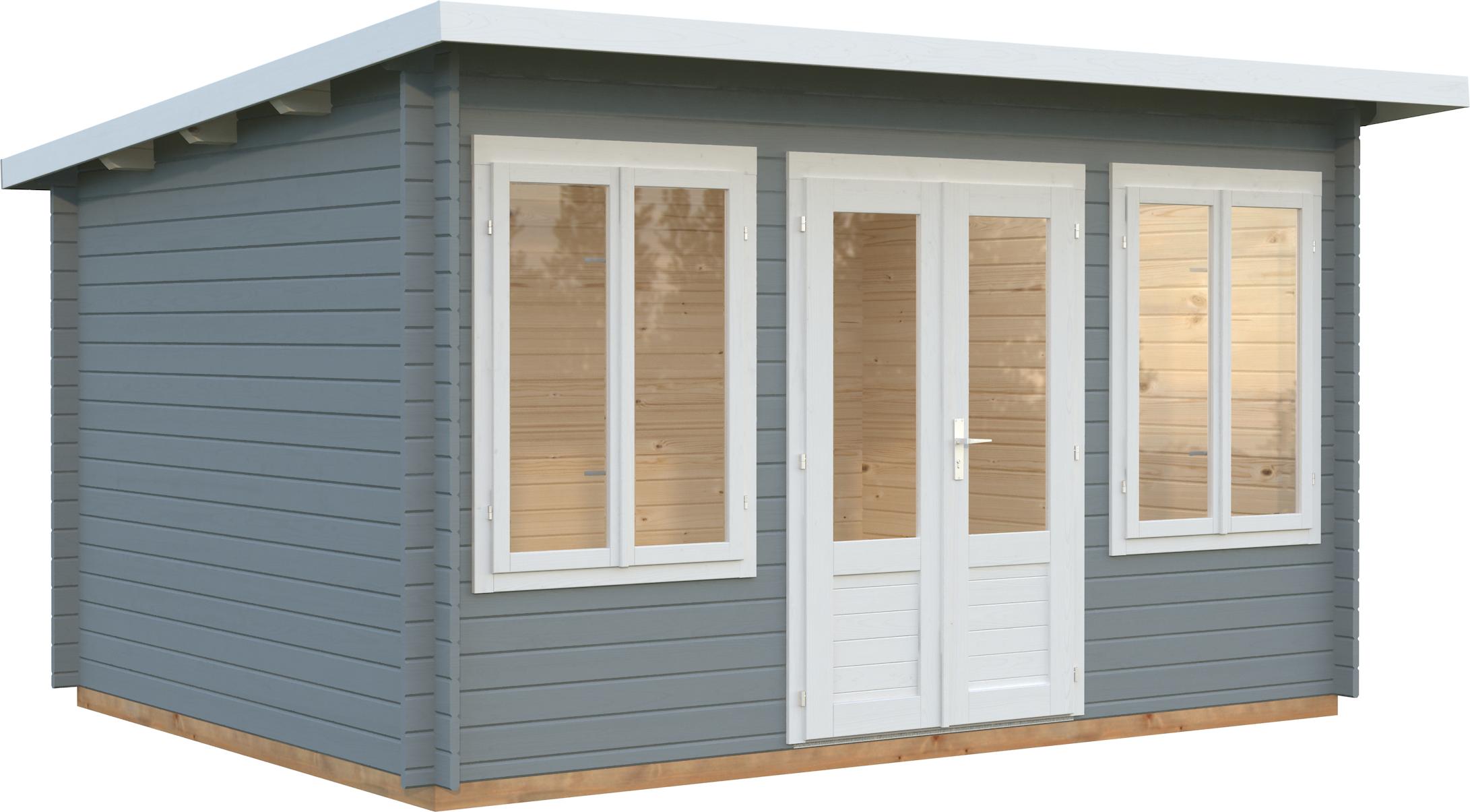 Gartenhaus Palmako Lisa 11,5 m² inkl. Fußboden 440 x 366 cm hellgrau-weiß
