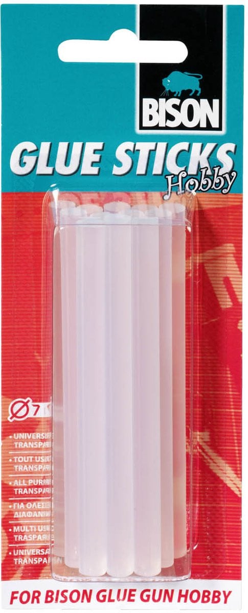 Bison Glue Sticks Hobby, 12 stuks, transparant, diameter: 7 mm