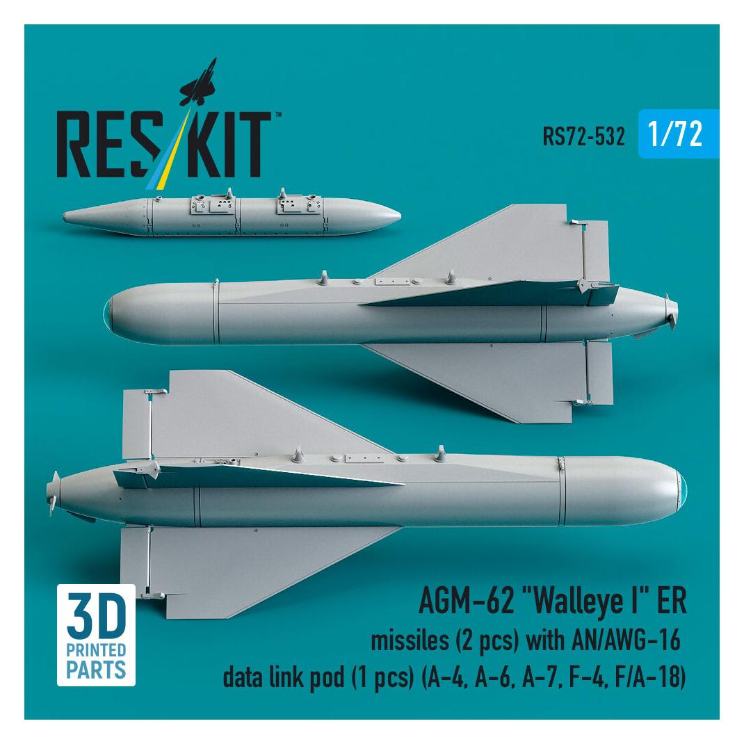 ResKit AGM-62 Walleye I ER missiles (2 pcs) with AN/AWG-16 data link pod (1 pcs) (A-4, A-6, A-7, F-4, F/A-1 (RS72-0532)