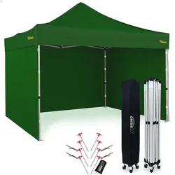 BRIMO Faltpavillons Garten zelt 3x3 m - mit 3 Wänden - Grün