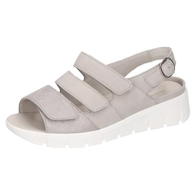 Keilsandalette WALDLÄUFER "M-WIOLA", Damen, Gr. 4,5 (37,5), Leder, grau (hellgrau), Nubukleder, Veloursleder, metallic, Schuhe, Sandale, Sommerschuh, Komfortschuh mit Klett, M-Weite