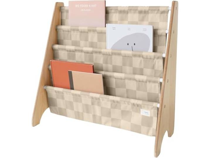 3 Sprouts Bücherregal Kinder, 35 Bücher, Schachbrett Beige