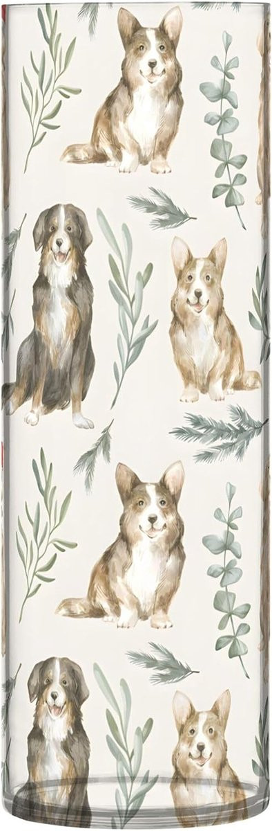 Cilinder Vaas met Boerderijhonden Decoratie in Beige, Hoogte: 30 cm