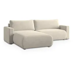 ECKSOFA TURIN M Creme Velours-Stoff mit Schlaffunktion