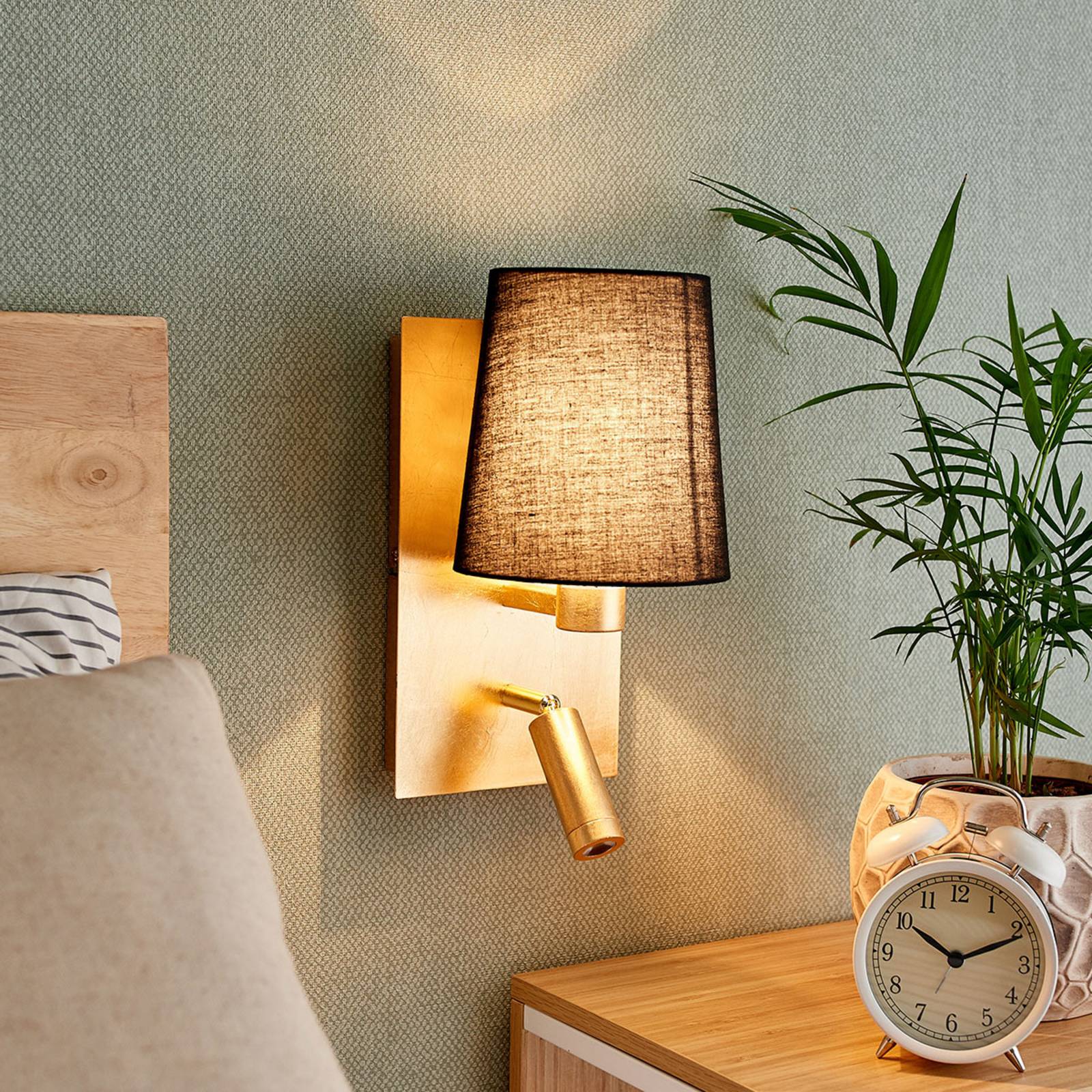 Wall Light Aiden Lindby, Black, Living / Dining Room, Textile / fabric / silk, Modern, Wall Light