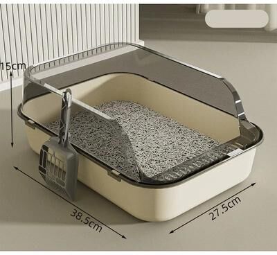 Uplift Essentials Semi Enclosed Anti Tracking Privacy Litter Box beige