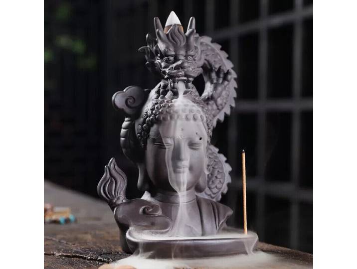 Brûleur d'encens Dragon en argile violette avec porte-encens à reflux cascade Bodhis