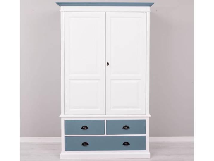 Landhauskleiderschrank mit 4 Schubladen weiß / türkisblau