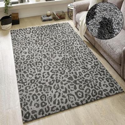 Wollteppich OTTO HOME "Gabbo Leo, Leopardenmuster, Animal Print, handgearbeitet", grau, B:120cm H:14mm L:180cm, Wolle, Teppiche, reine Wolle, Uni, Wohnzimmer, Schlafzimmer, Esszimmer