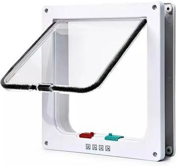 Uplift Essentials 4 Way Locking Weatherproof Pet Door Flap High Security Passageway Kit For Cats, Dogs, And Puppies white m