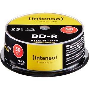 Intenso Blu-ray-Rohlinge 5001124, BD-R, 50 GB Dual Layer, bis zu 6-fach, Spindel, 25 Stück