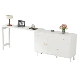 OKWISH Multifunktionaler 2-in-1 Schreibtisch und Sideboard 120x40x74 Drehbar, Weiß, Flexibel für Büro, Wohnzimmer oder Schlafzimmer