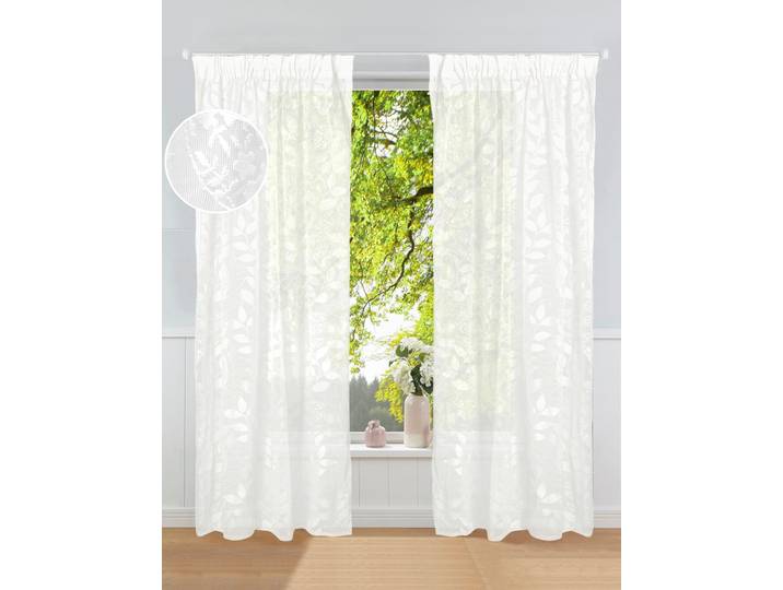 Gardine GOODPRODUCT Inés, 1 Stück, Multifunktionsband, halbtransparent Gr. 1, weiss (weiß), B:130cm H:145cm, Polyester, Gardinen, Gardine
